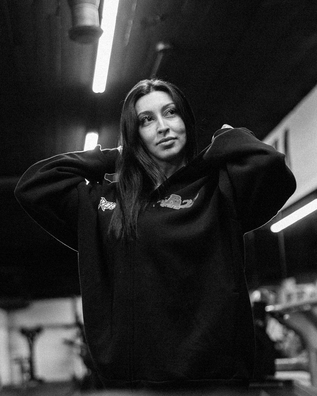 Model is wearing an XL FULL ZIP