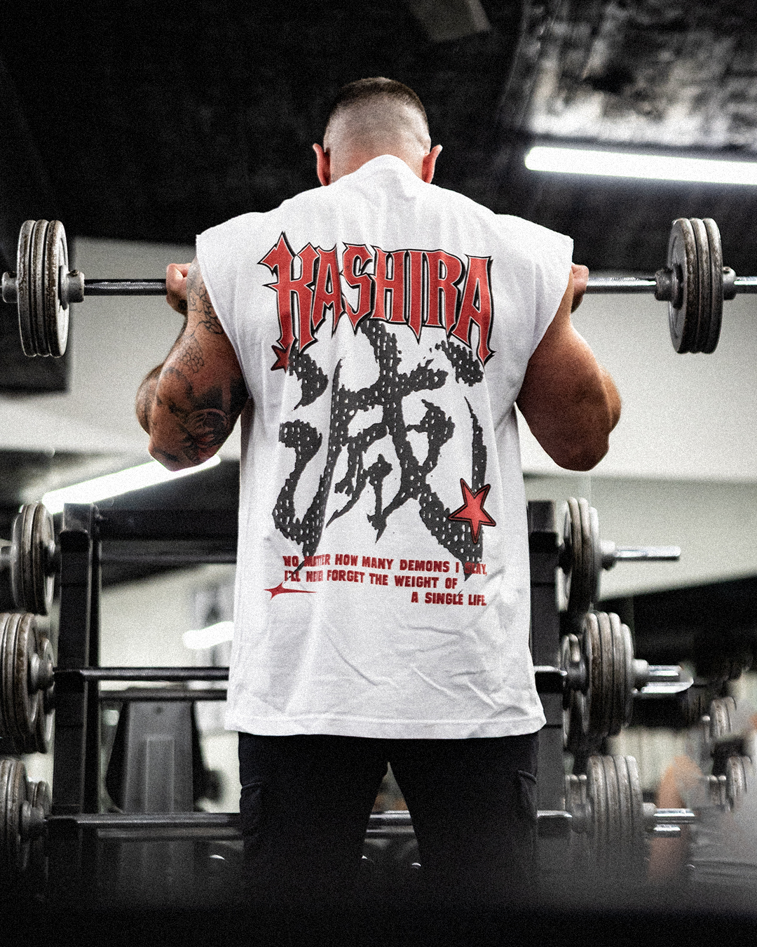 Model is wearing an XL MUSCLE TANK