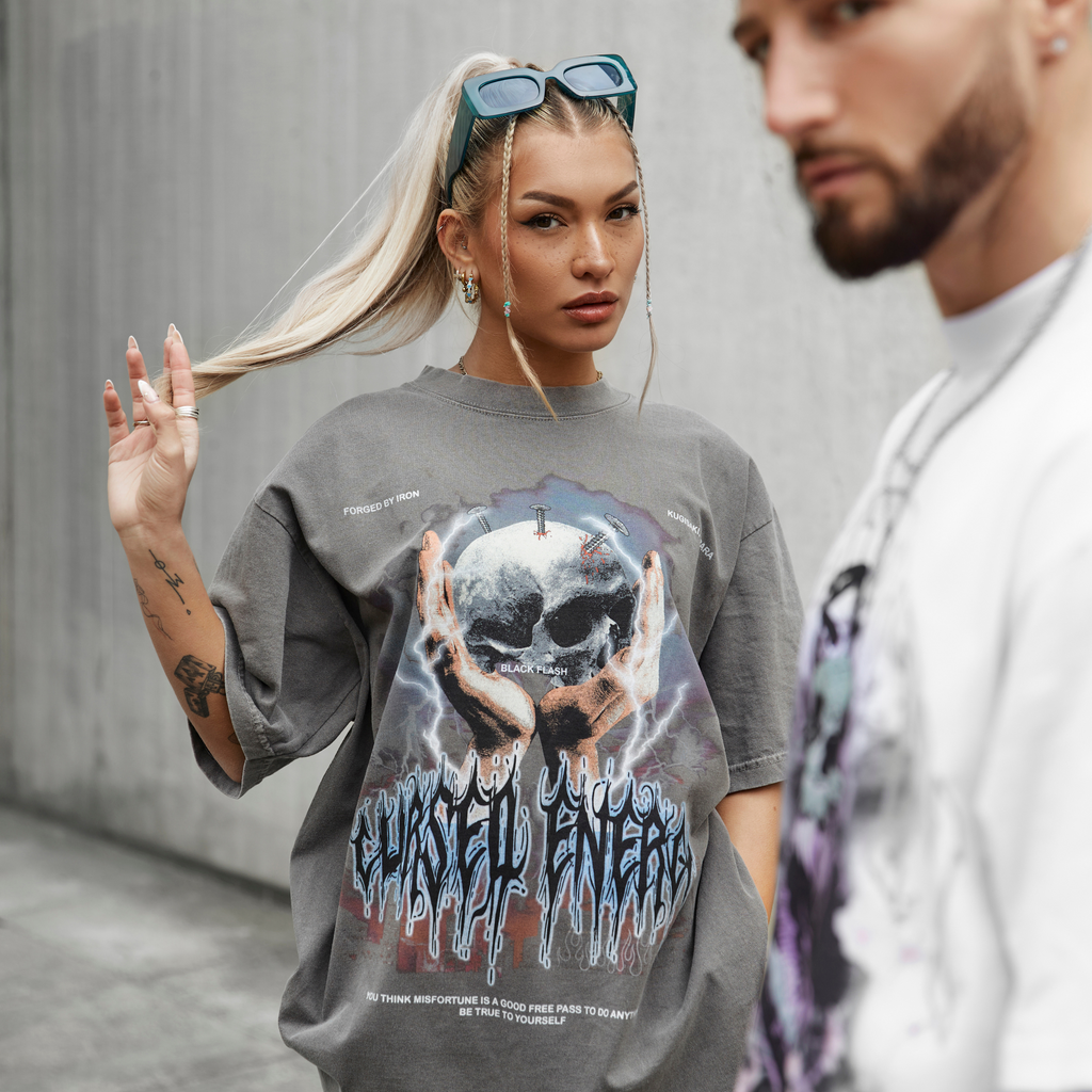 CURSED ENERGY GARMENT DYED OVERSIZED TEE - SHADOW