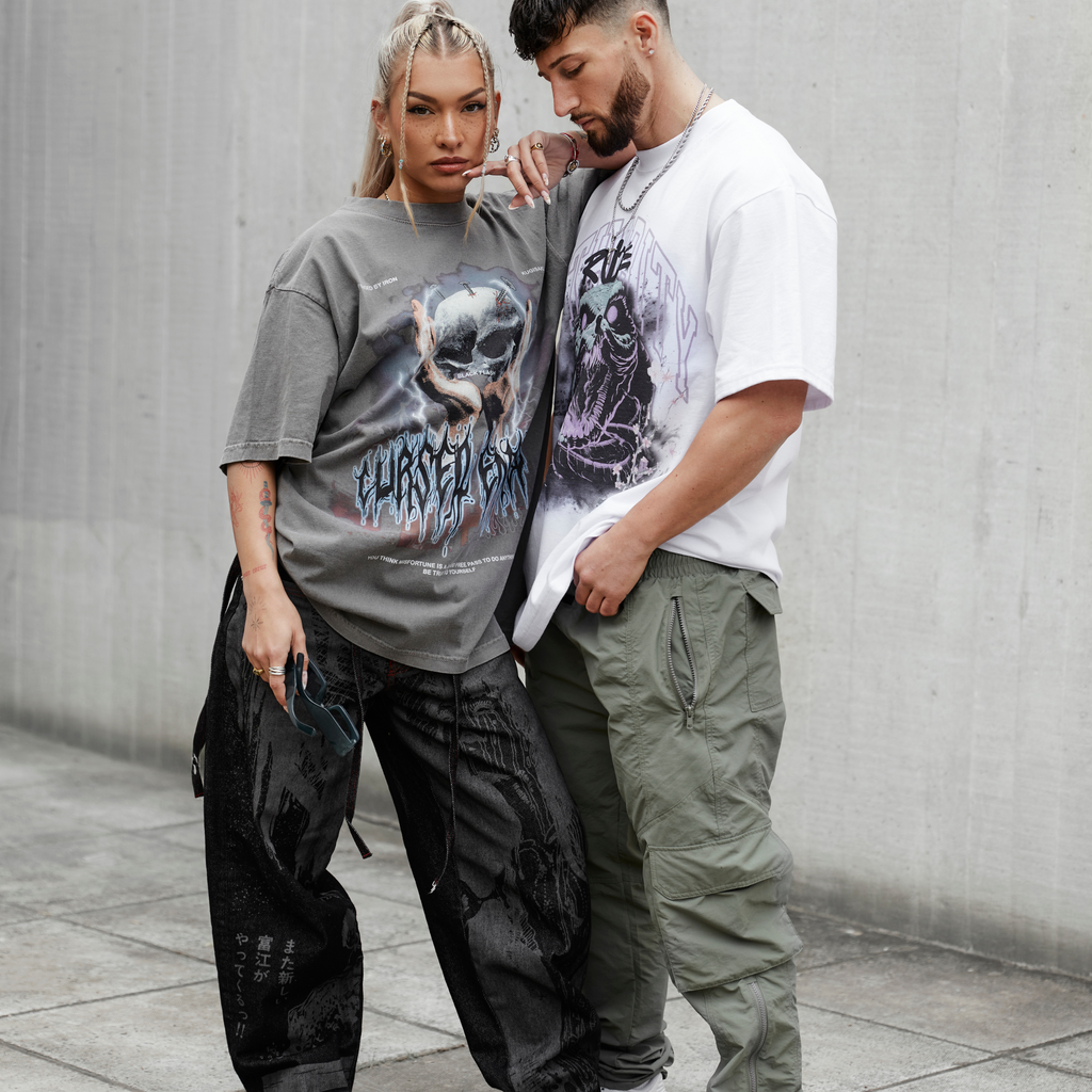 CURSED ENERGY GARMENT DYED OVERSIZED TEE - SHADOW