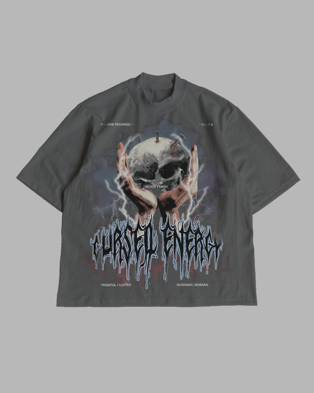 CURSED ENERGY GARMENT DYED OVERSIZED TEE - SHADOW